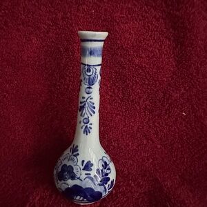 Delft Blue Bud Vase, Hand Painted Blue and White Pottery, Vintage EUC
